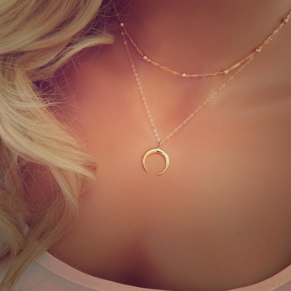 Gold or Silver Delicate Layered Moon Necklace